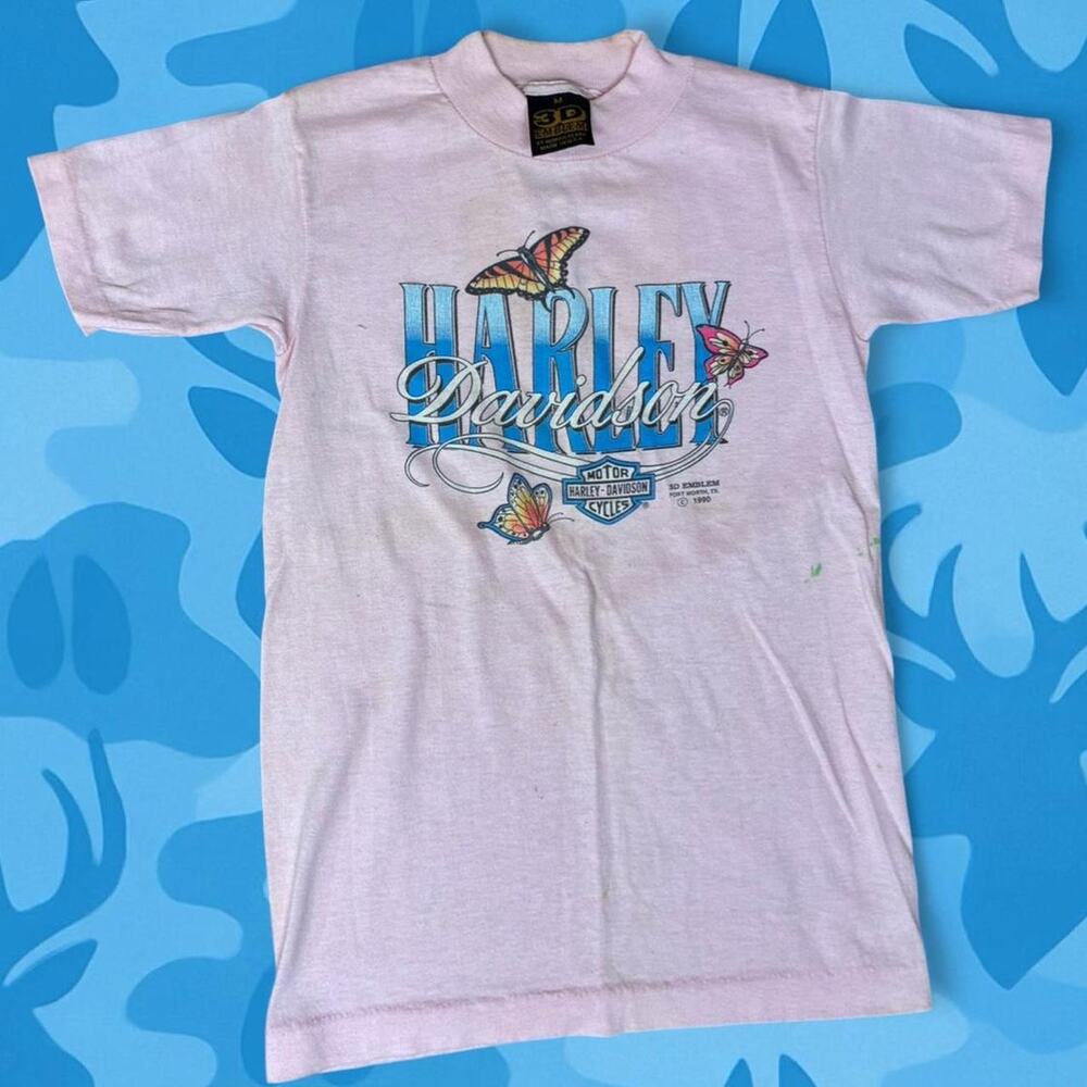 Vintage 1990 Harley Davidson 3D Emblem Butterfly T-Shirt youth Size Medium